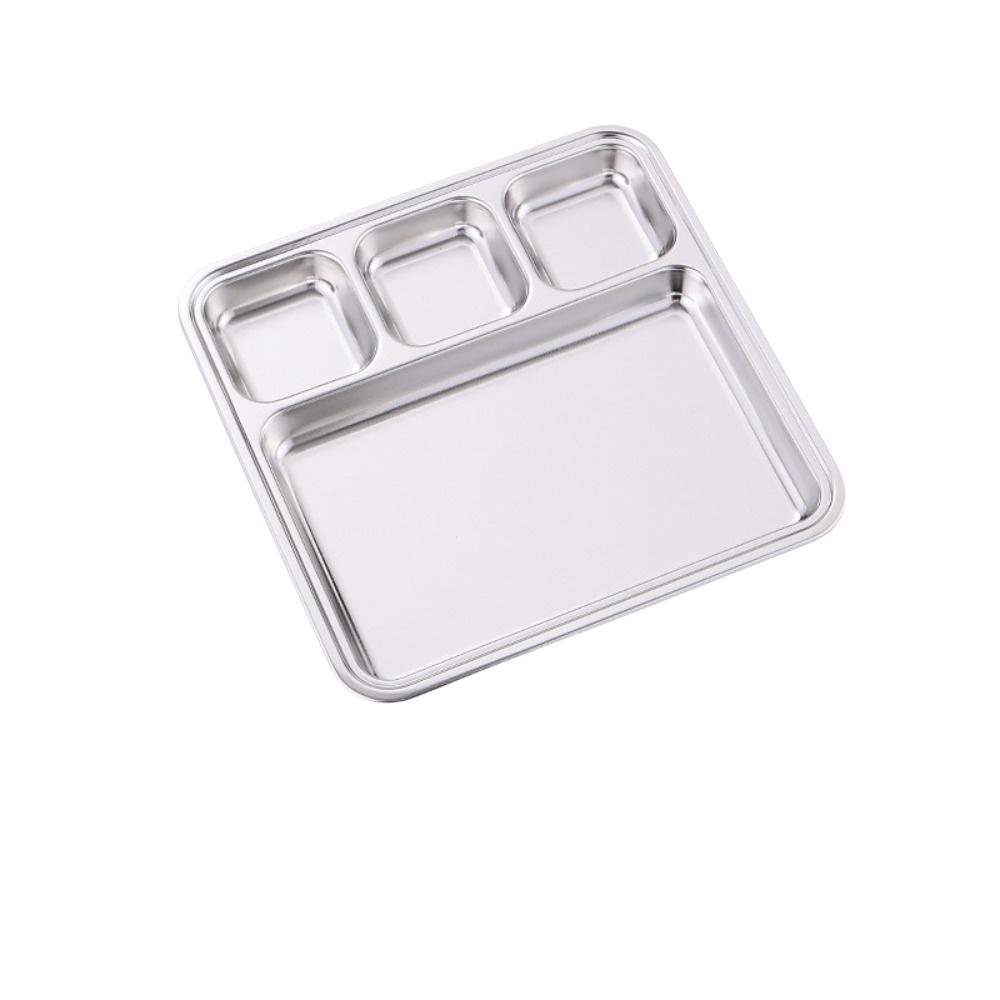 Multi-Compartment Stainless Steel Divided Meal Tray Rectangular Food Serving Plate Kitchen