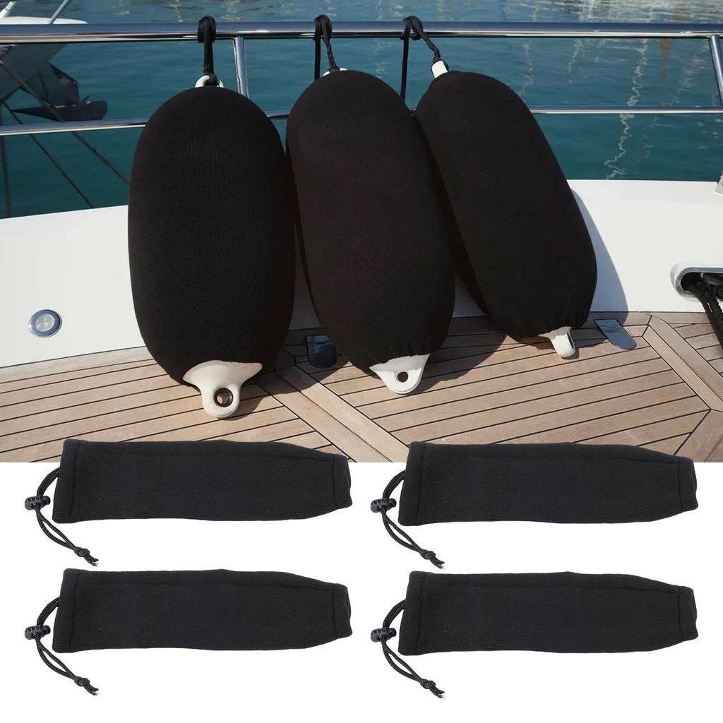 Marine Boat Bumper Covers 20×63cm Black Knitted Elastic Strong Protection Boat Bumper Sleeves for Twin Eye Center Rope Tube