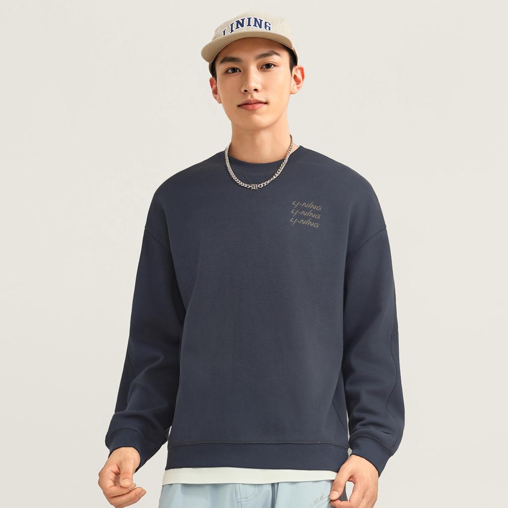 Li Ning Sports Lifestyle Series Round Neck Letter Fleece Long Sleeve Sweatshirt Unisex Sweatshirt AWDVF71-6
