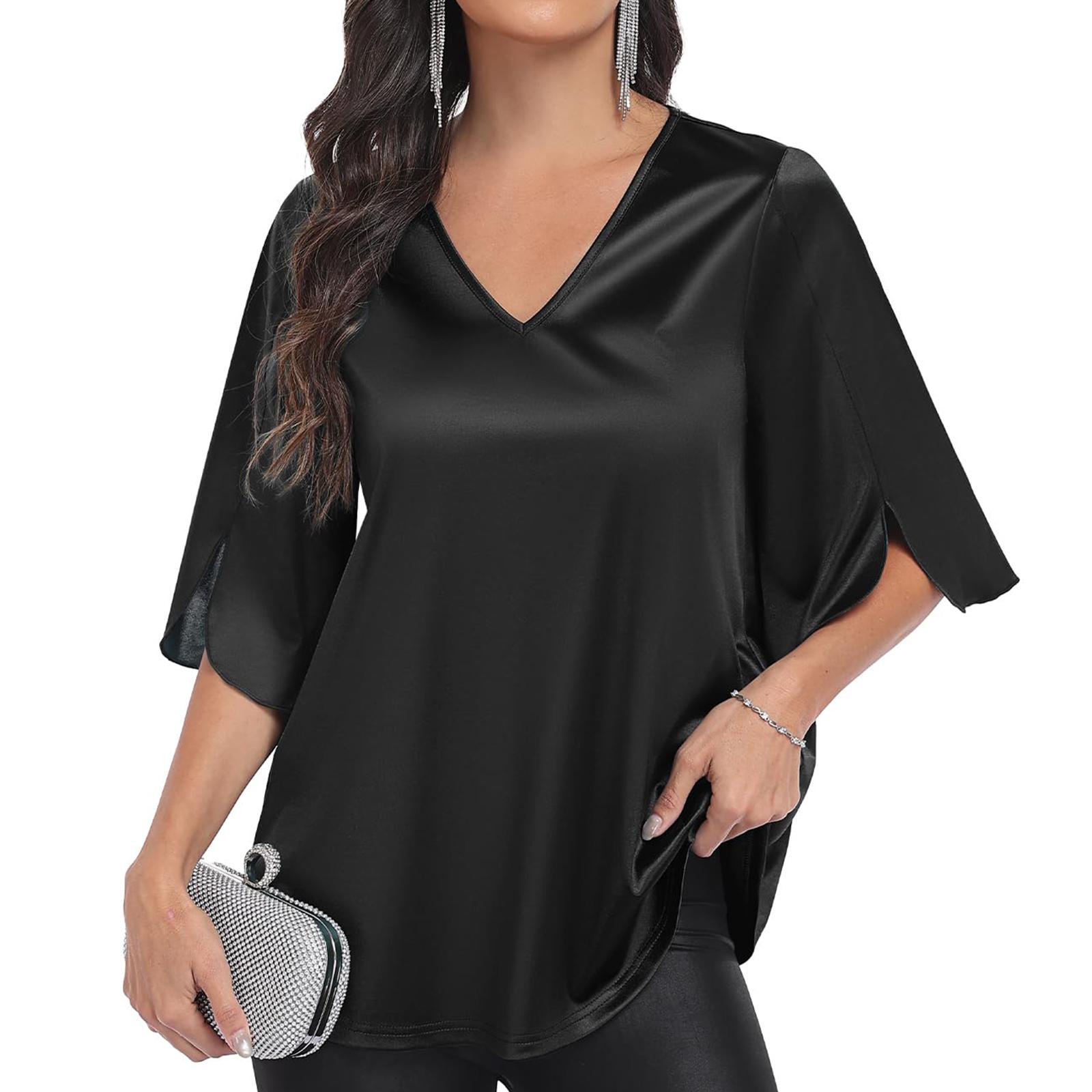 Женский Цветной Летний Модный Элегантный Топ с V-образным вырезом XXL чёрный