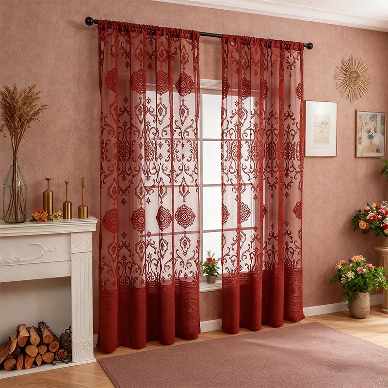 Sheer Lace Curtains for Bedroom Ivory Elegant Grommet Curtains Scalloped Edges Floral Kitchen Window Curtains  Panels Drape Soft