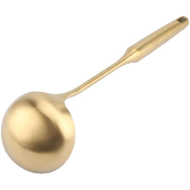

Gold Ladle, Stainless Steel Soup Spoon, Big Kitchen Spatula Turner Cooking Tool for Chili Gravy Salad Dressing Pancake Batter