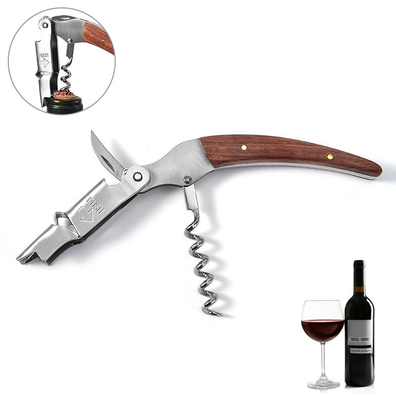 Wijnopener van roestvrij staal, professionele kelnerskurkentrekker, leren etui, bierflesopener en foliesnijder, cadeau voor wijnliefhebbers