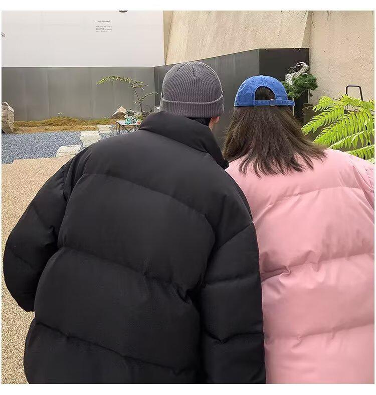 2025 Winter Unisex Hong Kong Style Down Puffer Jacket - Warm, Plus Size, Loose Fit, Thickened Cotton Coat for Couples