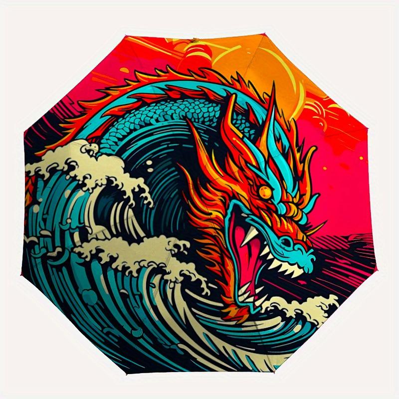

1pc Dragon, Ocean Waves Automatic Open/close, All-Season Portable Folding Umbrella for Friends, Travel, Everyday yy250812140