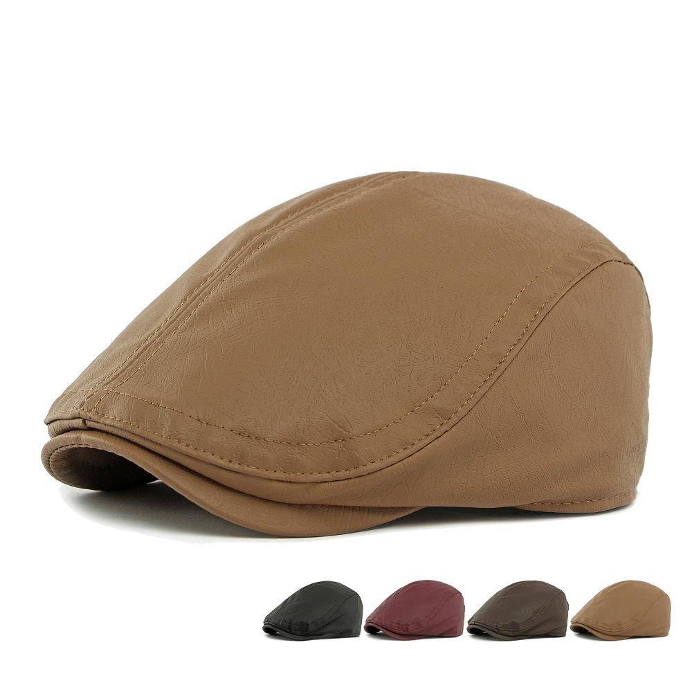 Retro PU Cap Men's Beret British Retro Progressive Cap Women's Peaked Cap