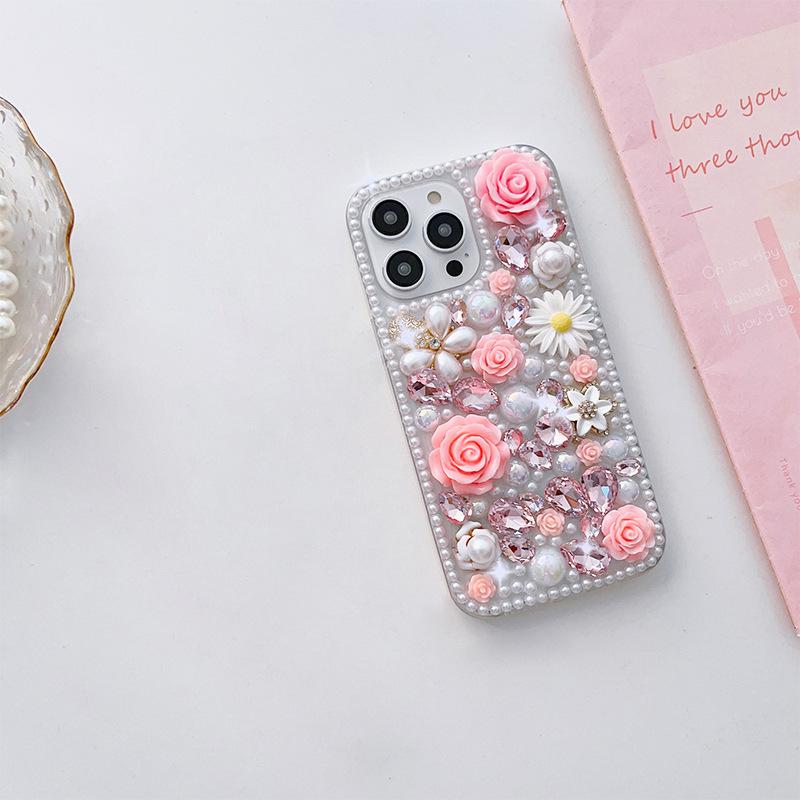 For IPhone16Promax Mobile Phone Case for Apple 14 Rhinestone 13 Pearl Flower Three-dimensional 12 Daisy Luxury Women