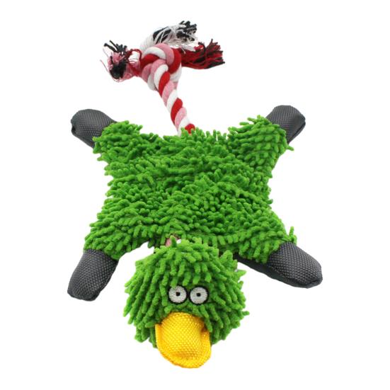 Plush Duck Dog Toy Indestructible Stuffed Animal Squeaky Toy Rope Knot Chew Toy for Aggressive Chewers Puppy Teething And Fetch Play зелёный