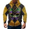 Men's Sports Casual Fleece Hoodie Carnival Print Hoodie Cardigan Zipper Multi-pocket Hoodie Coat