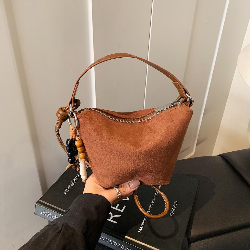 Korean Versi Faux Suede Women Handbags Exquisite Trend Solid Color Zipper Casual Crossbody Bag Simple Versatile Shoulder Bag