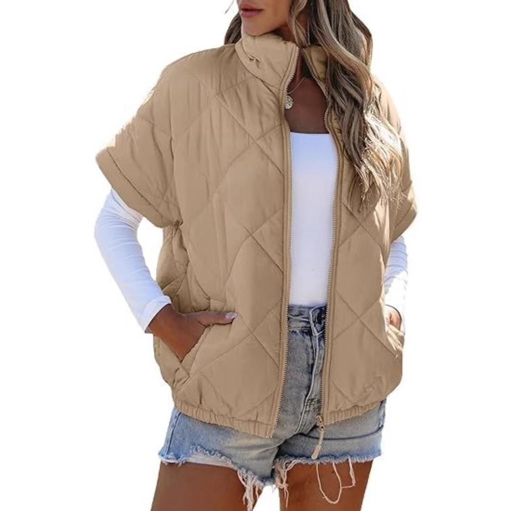 2025 Winter Autumn Women's Casual Padded Jacket with Pockets Zipper Diamond Quilted Warm Outerwear