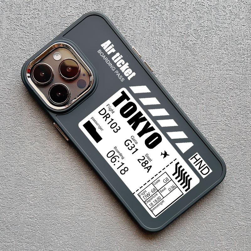 Hot Air Ticket Travel New York London Paris Label Phone Case for iPhone X XS XR 11 12 13 14 15 Pro Max 7 8 Plus Black Soft Cover