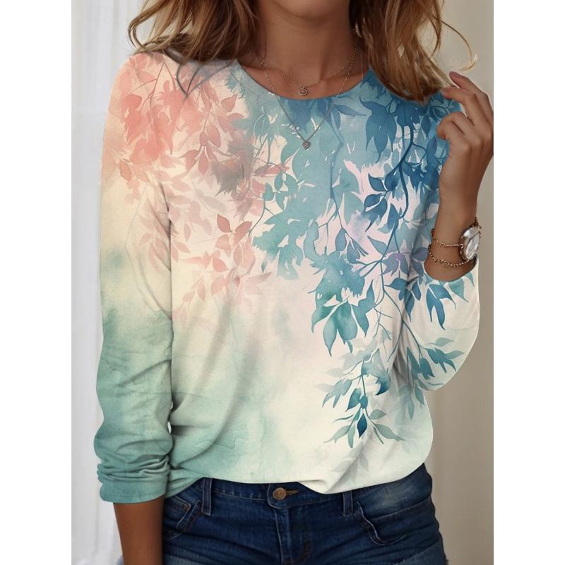 

Модная женская футболка с цветочным принтом и круглым вырезом, с длинным рукавом, повседневные топы y2k, женская одежда, женская одежда в стиле Харадзюку, пуловер S