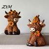 Fall Theme Window Display Highland Cow Garden Statue, Cute Resin Figurine Outdoor Indoor Ornaments Table Desk Decor, Gift for Women Mom Lovers