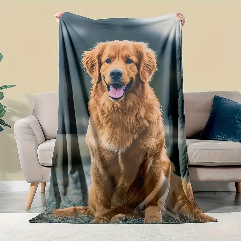 Custom Golden Retriever Blanket Cute Dog Portrait Personalized Name Fleece Throw All Season Soft Warm Bedding Home Decor Gift
