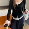 Plus Size Women's Korean-Style Lace Patchwork Two-Piece Top for Autumn 2025