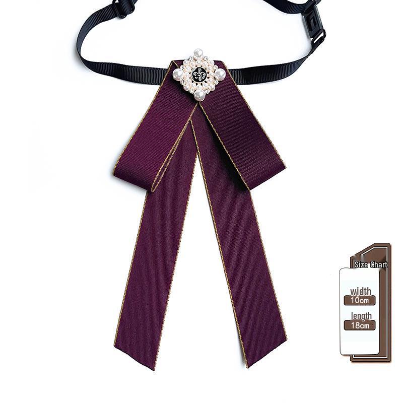 Korean Retro Bow Tie & Pearl Brooch - Women's Uniform Accessory