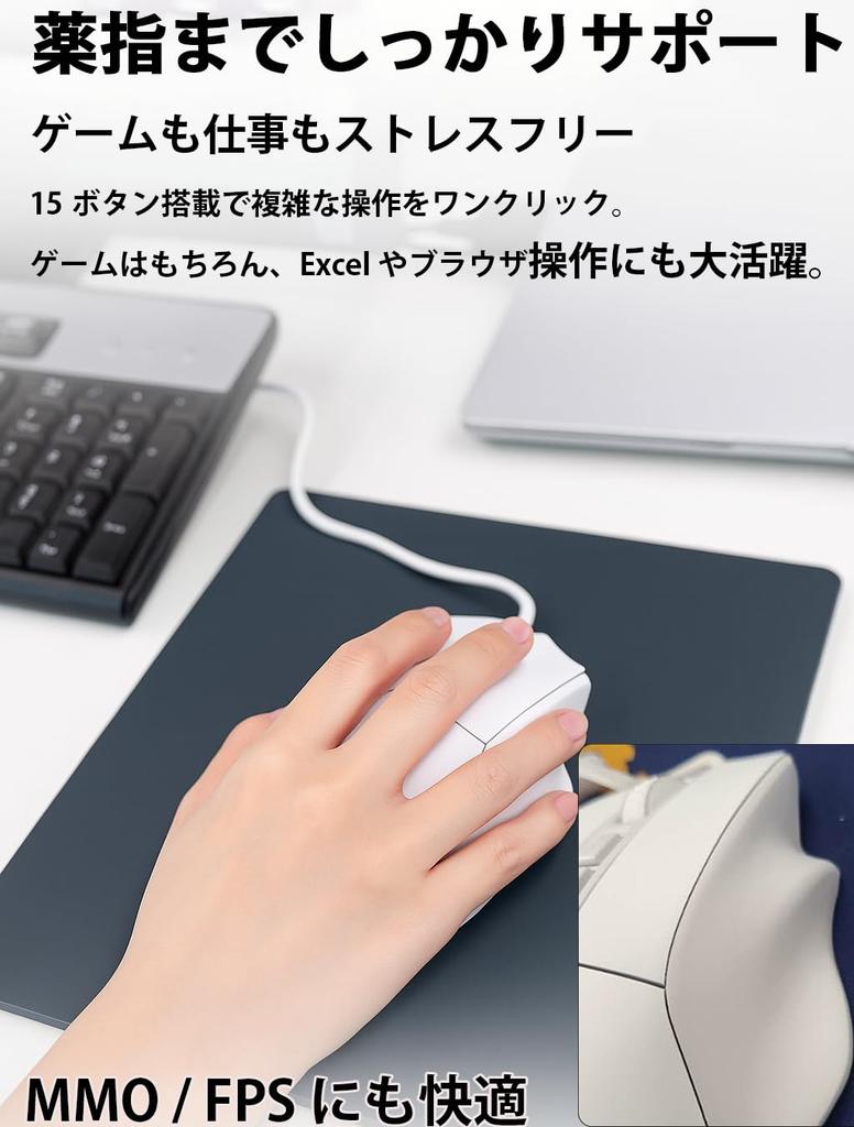 Red Samurai Wired Gaming Mouse, White, 15 Buttons, MMOFPS Compatible, 12400 DPI, RGB Lighting, Customizable Programmable Keys, White