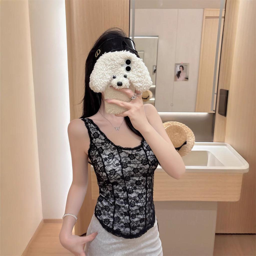 #Summer pure lace sexy slim sling vest backless versatile design integrated with chest pad