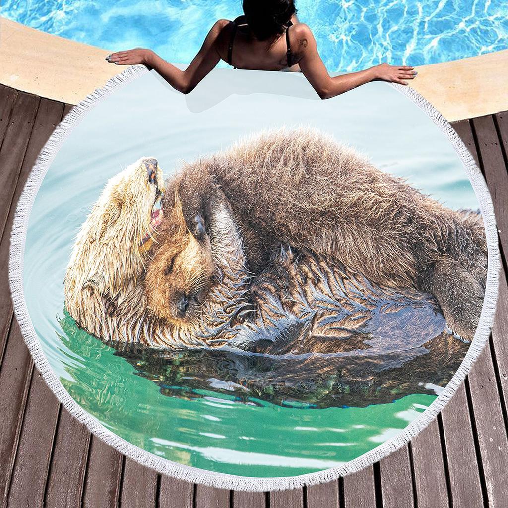 Seeotter Rundes Strandtuch mit Quasten Mikrofaser Saugfähig Schnelltrocknend Sandfrei Picknickdecke Meditationsmatte Schwimmbadhandtuch