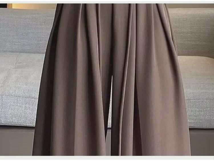 High-Grade Gray Wide-Leg Floor-Length Lace-Up Belly-Control Casual Pants for Women