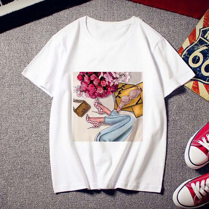 

T-Shirts For Women Harajuku T Shirt Women 2025 Tshirt O-Neck Short Sleeve Of Letter High Heels T-Shirt Tops Female Clothing XXXL білий