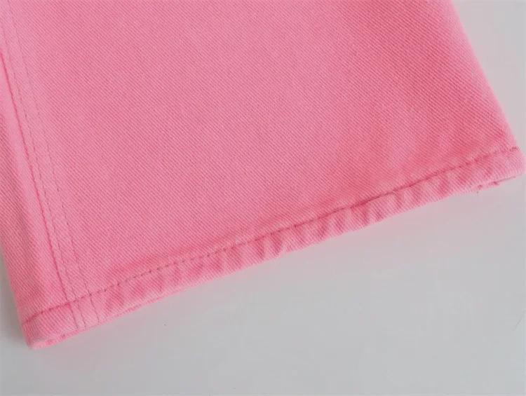 Jeans rosa petite a vita alta stile coreano a gamba larga - Estivo da donna vestibilità ampia