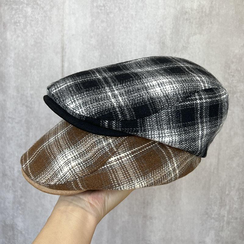 Casual plaid beret contrasting color forward hat spring and autumn men's and women's winter reverse cap versatile painter hat