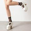 FOREADA Women Pu Leather Pumps Platform Super High Hoof Heels Round Toe T-Tied Belt Buckle Concise Spring Autumn Shoes White