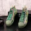 Fashion New Men High Top Ironing Dril Graffiti Board Spirit of Th E Young Man Dazzle Color Leather Low-top Casual Shoes A8