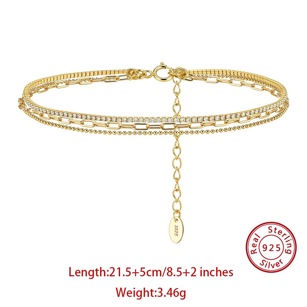

Effie Queen 925 Sterling Silver Muti-layer Bead Anklet For Women Sparkling Zircon Tennis Chain Foot Anklet Fashion Jewelry SA104