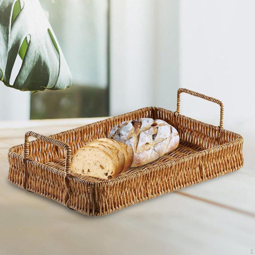Farmhouse Hand Woven Serving Tray Entryway Keys Storage Trays Decorative Rustic Fruit Bowl Holder