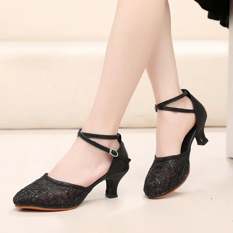 Women's Glitter Latin Dance Shoes Ballroom Tango Salsa Tap Latin Dancing Heels for Ladies Black Latin Sandalias De Mujer