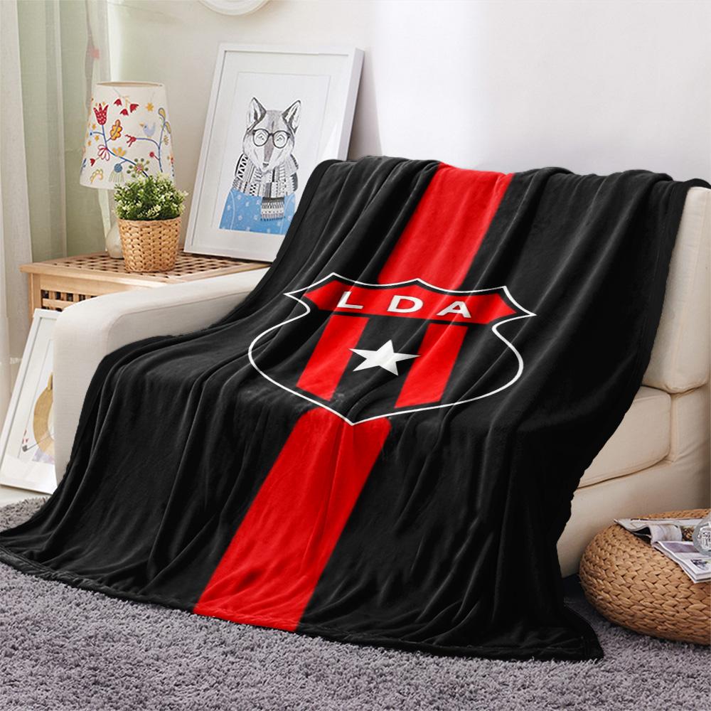LDA Club Black Background Red Vertical Stripe Crest Print Flannel Blanket Soft Warm Throw Blanket For Sofa Bed Couch Soccer Fan Home Decor Gift