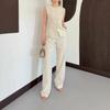  Amazon Women's New Crew Neck Sleeveless Slim-Fit Top High Waist Pocket Straight Pants Temperament Commuter Suit