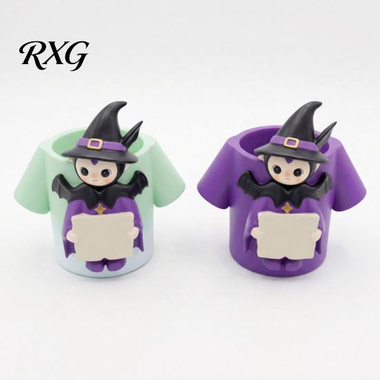 Desktop Storage Ornament Cute Witch Pen Holder, Resin Desk Organizer, Makeup Brush Halloween Organizer Cartoon Stationery Container for Office School
