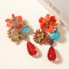 Autumn and Winter New Retro Personality Exaggerated Versatile Resin Flower Water Drop Long Earrings Heavy Industry Temperament