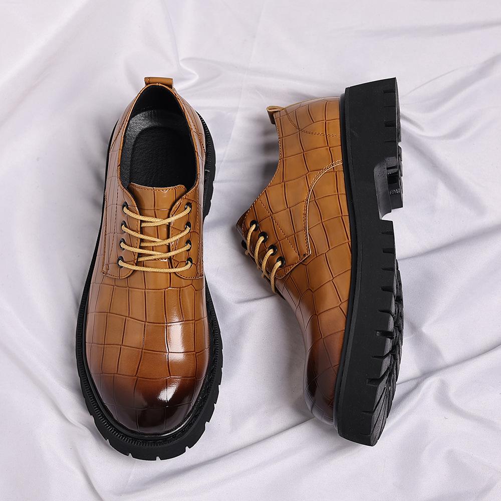 Men's Leather Shoes Men's Thick-soled Height-increasing British Wedding Groom Suit Shoes Spring and Autumn Leather Shoes Fashion Large-size Casual Sh
