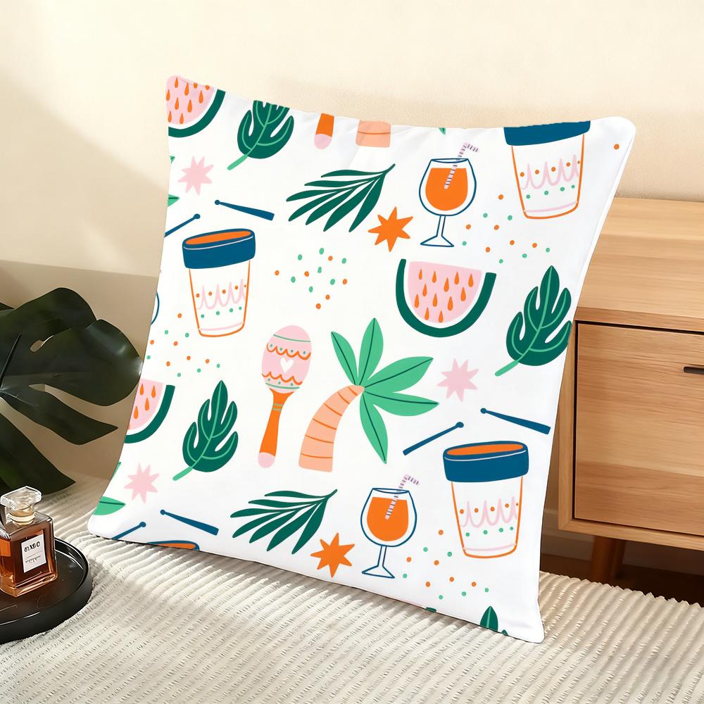 Cocktail Pattern Cushion Cover Soft Short Plush Pillow Cover Smooth Cozy Texture Aesthetic Cushion Case Home Decor