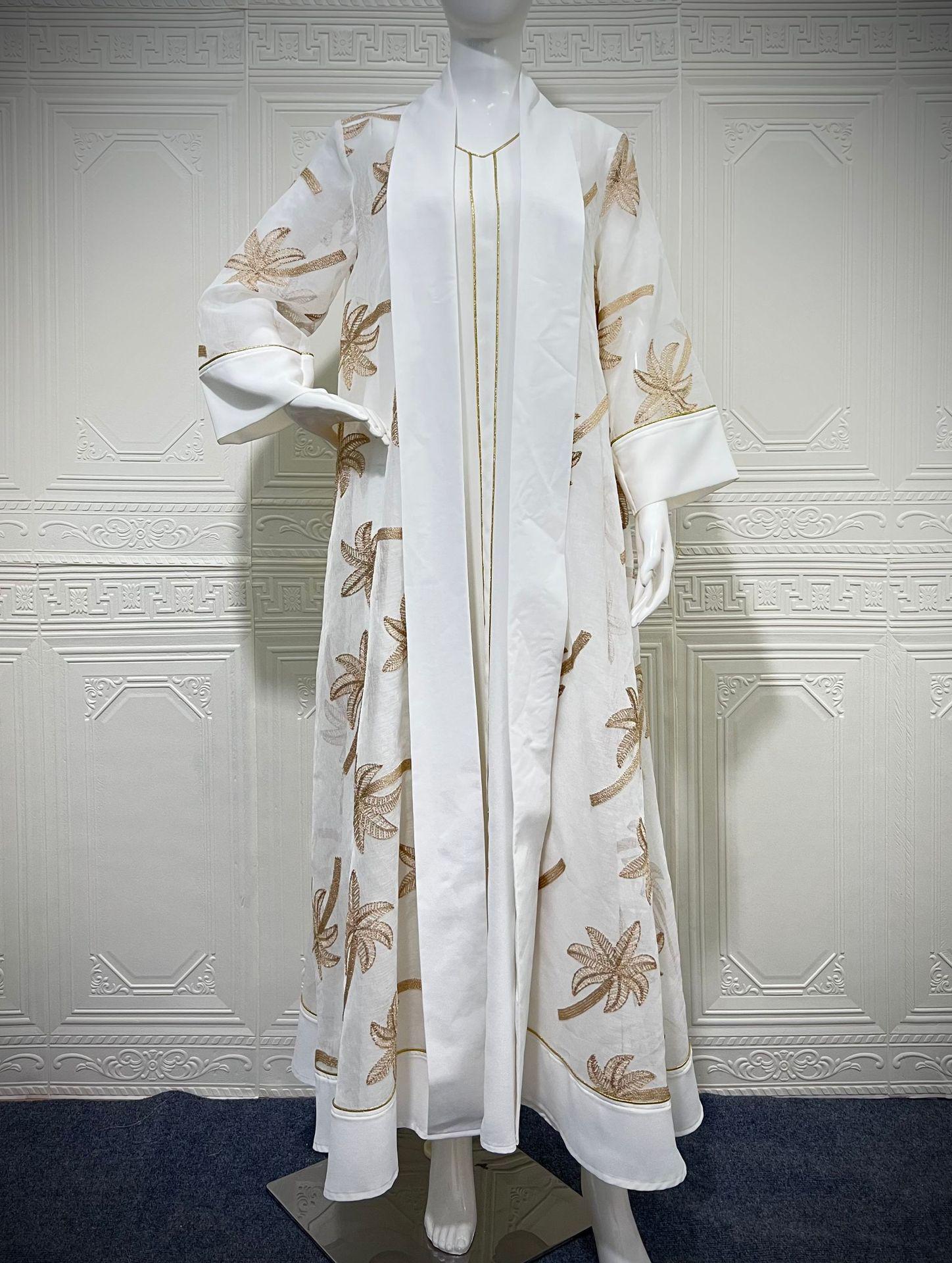 

Ближневосточный вышитый халат из пряжи: Модное мусульманское платье-кардиган из двух частей в дубайском стиле XL белый