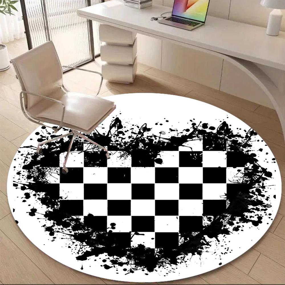 1pc Checkerboard Splash Office Round Area Rug, Indoor Mat Suitable ForOffice, Under Office Chairs Bedroom Living Room Home Decor, Room Decot194