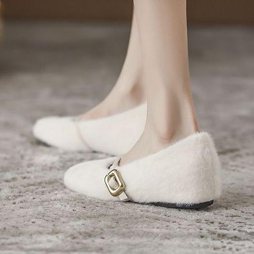 French heightening fluffy shoes single shoes women's 2025 new autumn and winter gentle small plush warm beanie shoes
