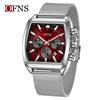 Herren Square Chronograph Armbanduhren Silikon-/Netzarmband, Luxuriöse Stilvolle Analoge Uhr für Arbeit & Streetwear