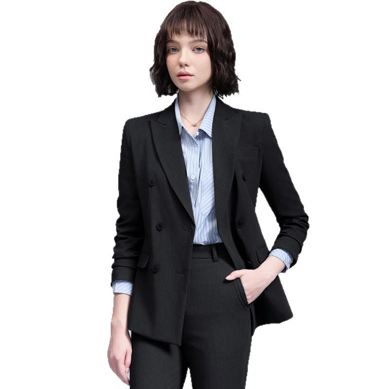Women's Gray Double-Breasted Suit Set - 2025 Spring/Autumn British Style Formal Workwear
