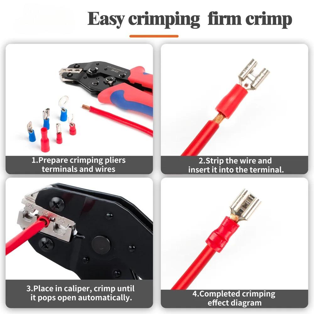 SN-02C Wire Crimping Tool Kit AWG 23-13 for Insulated Wire Electrical Connectors Ring and Spade Terminals and Cable Lugs