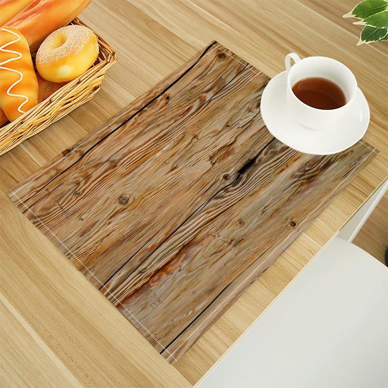 Wood Print Linen Dining Table Mats Alphabet Kitchen Placemat 30X40cm Coasters Pads Bowl Cup Mat