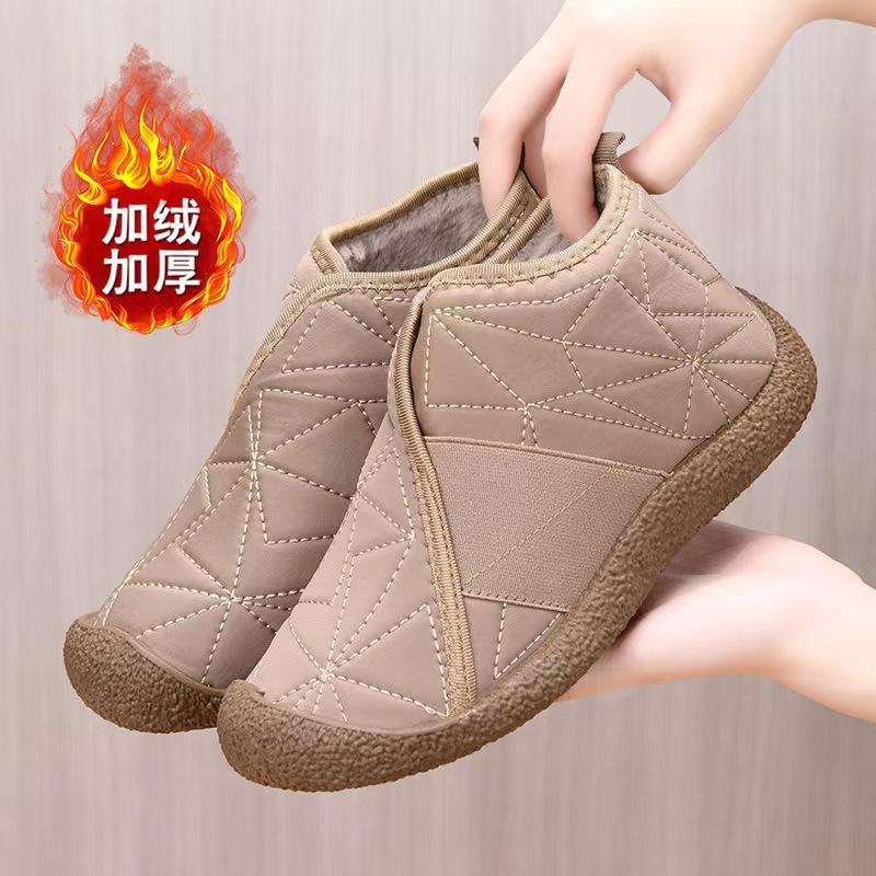 

Autumn and winter new aerospace fabric wool one-pedal snow boots low heel comfortable non-slip lightweight women s cotton shoes 36 хакі