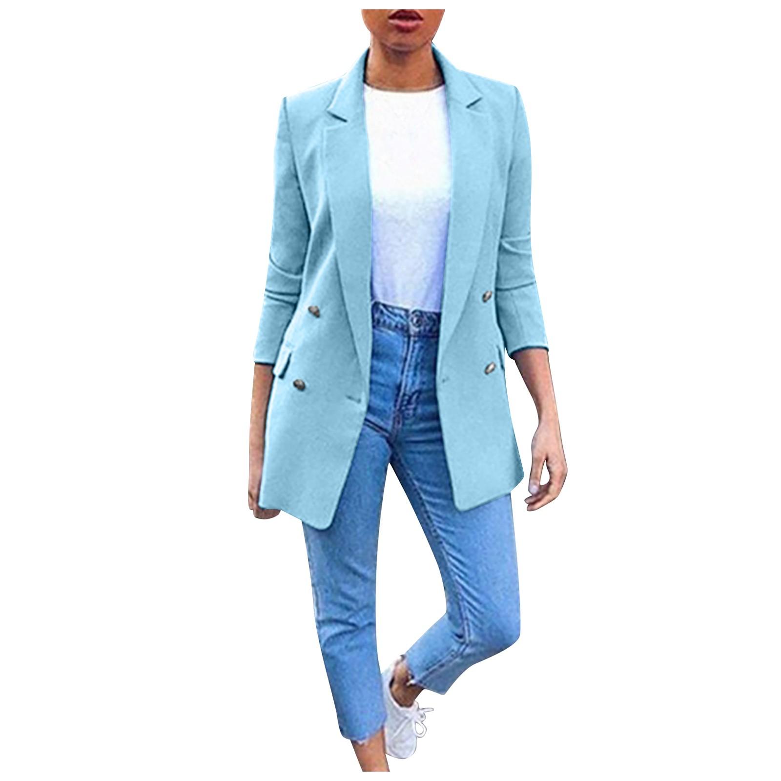 

Женский модный повседневный кардиган с лацканами средней длины, темпераментный пиджак XL синий