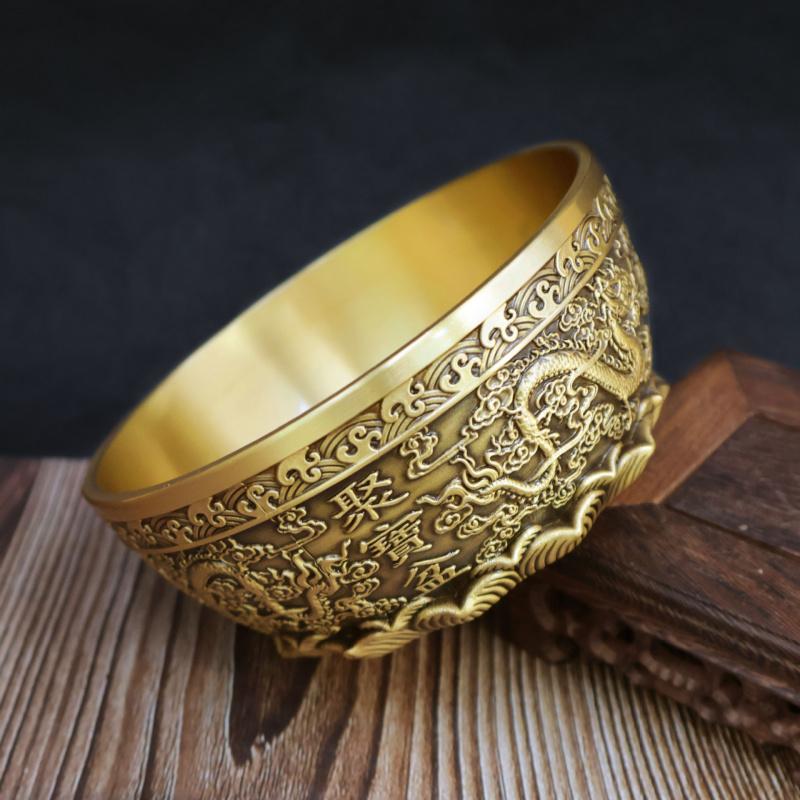 קישוט קערת אוצר דרקונים כפולים מנחושת לקישוט סלון קערת נחושת חדשה קערת אוצר מלאכת יד מתנה אוצרות מעובים