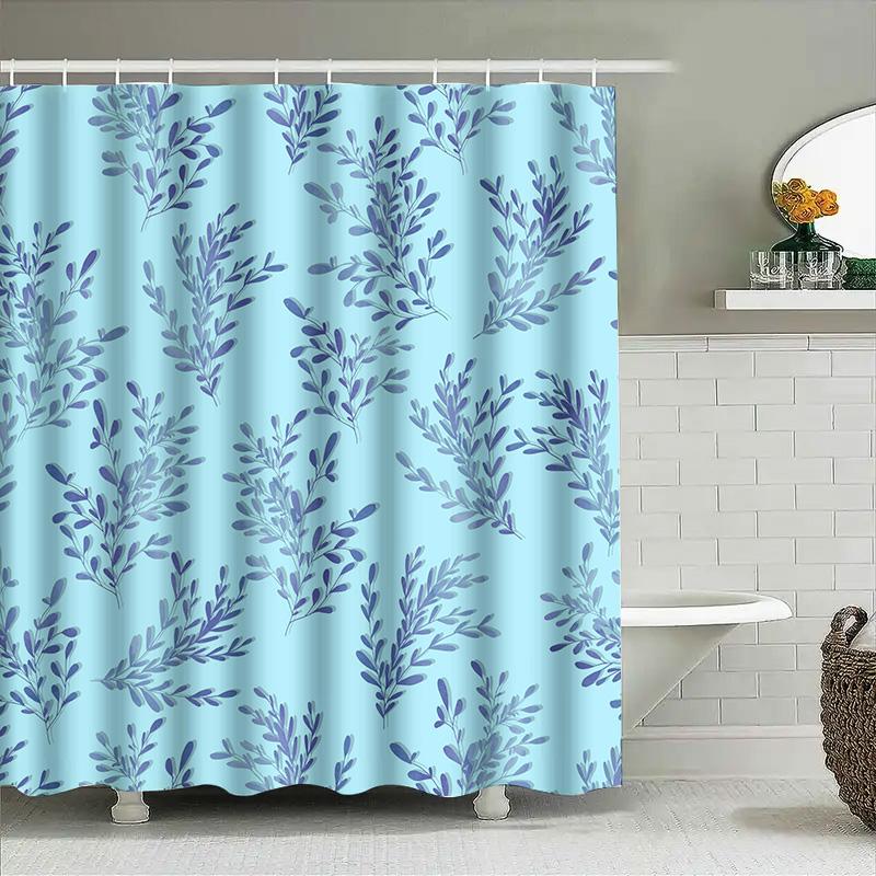 Stylish Blue Leaf Pattern Shower Curtain For Bathroom Decor Waterproof Fabric Shower Curtains In Multiple Sizes